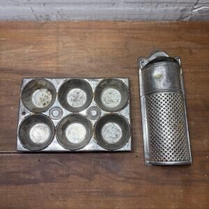 Vintage Kitchen Collectibles Muffin Pan & Lidded Nutmeg Grater